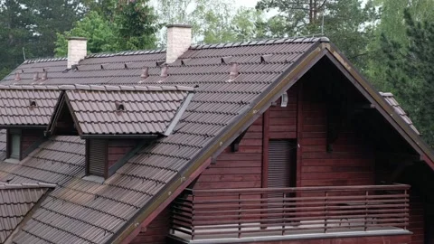 Rain Falling With Sounds, Raindrops Drip Down The Roof Stock Footage 243739851