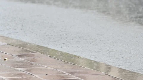 Rain falling on suburban street Stock Footage 140032259