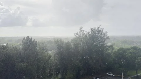 Rain Falling Through Storm Clouds With Sunlight, North Miami Stock Footage 341368929