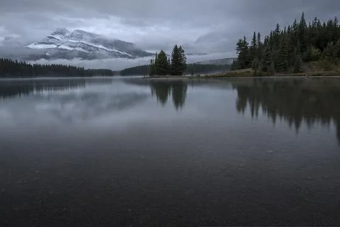 Rain Falling on Two Jack Lake Stock Photos