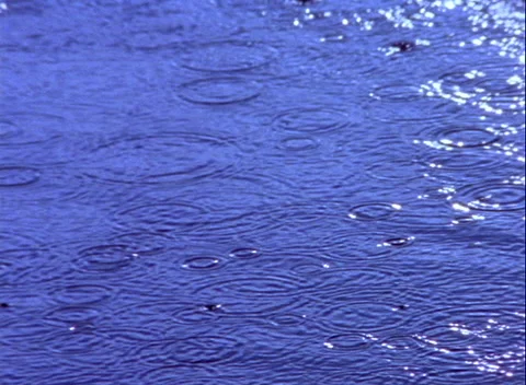 Rain falling on water surface w circular splashing Stock Footage 230931336