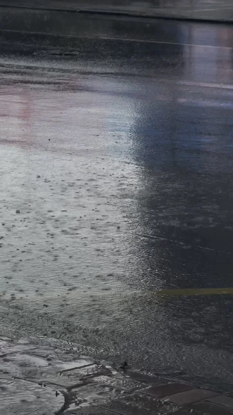 Rain falling on wet asphalt road surface Video stock 337324984