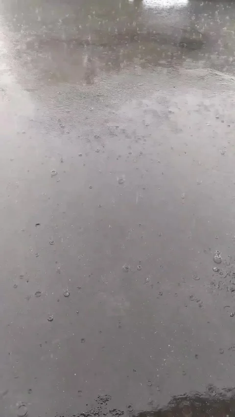 Rain Falling on Wet Pavement - Rainy Weather Vertical B-Roll Stock Footage 336654075