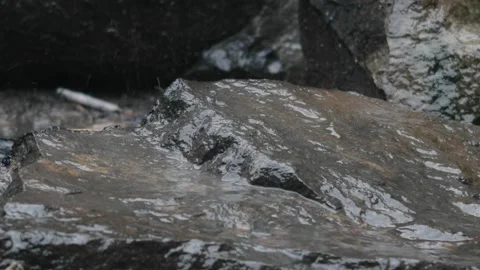 Rain Falling on Wet Rock Surface in Natural Outdoor Environment Stock Footage 337438959