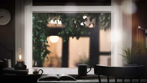 Rain falling on the window, flowing raindrops and the sound of rain Stock Footage 231743395