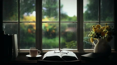 Rain falling on the window, flowing raindrops and the sound of rain Stock Footage 239727031