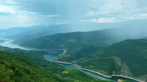 Rain falls softly on mountain peaks. Kozji Kamen viewpoint, Serbia 스톡 동영상 341875690