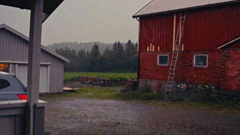 Rain at Farmhouse - Norway Stock-Footage 344954701