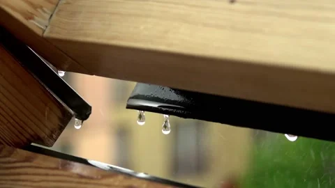 Rain flows down on a roof Stock-Footage 155848079