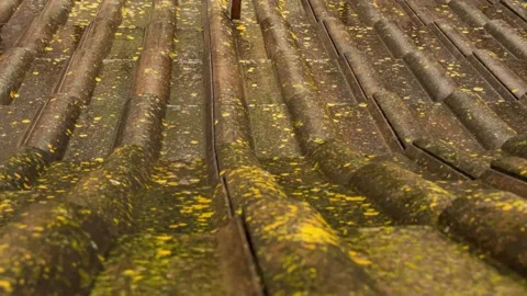 Rain flows down on a roof Stock Footage 242999293