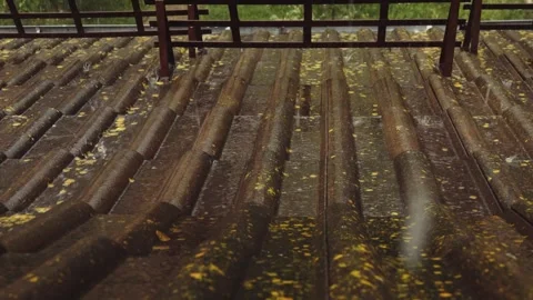 Rain flows down on a roof Stock-Footage 245478439