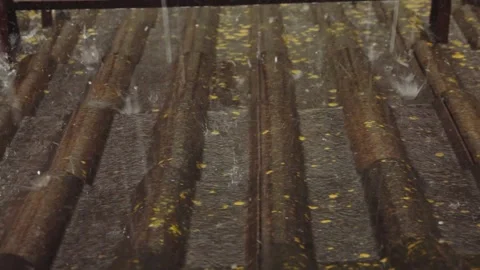 Rain flows down on a roof Stock-Footage 245478503