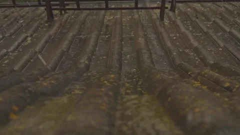 Rain flows down on a roof Stock-Footage 245478513