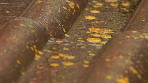 Rain flows down on a roof Stock Footage 248301029