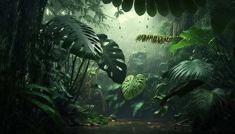 Rain forest Green background. Generated AI Stock Illustration