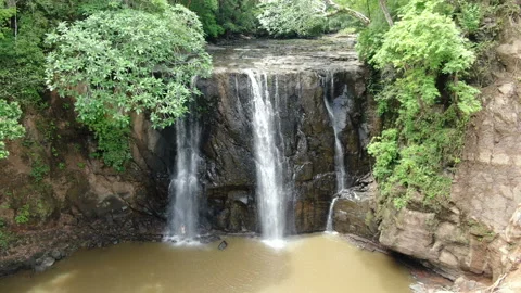 Rain forest waterfall landscape aerial view Stock Footage 110845649