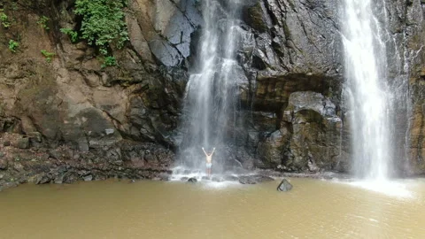 Rain forest waterfall landscape aerial view Stock Footage 110858444