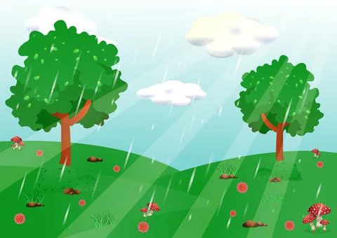 Rain In The Garden Landscape Background Stock Illustration