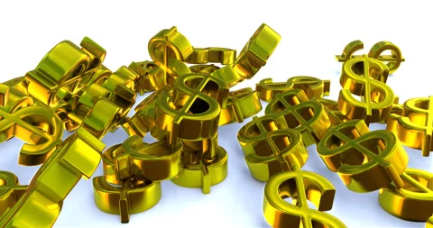 Rain of gold dollars on a white background. Stock Footage 255458874