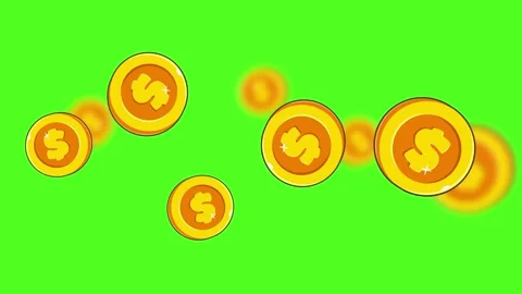 Rain from the golden coins vector style 4K resolution Stock Footage 256451546