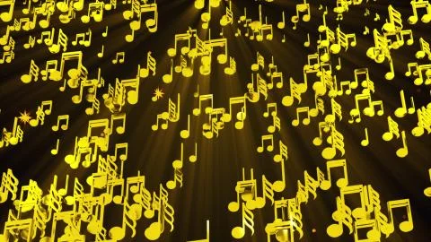 Rain of golden musical notes, computer generated. 3D rendering melodic Stock-Illustration