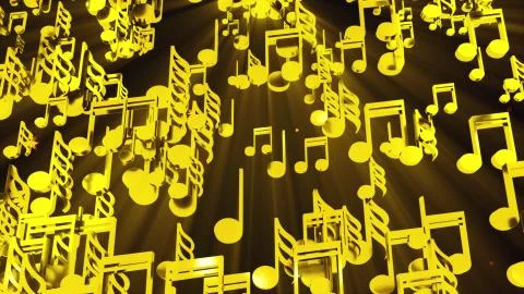 Rain of golden musical notes, computer generated. 3D rendering melodic Stock-Illustration