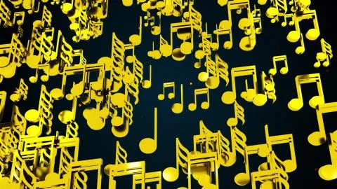 Rain of golden musical notes, computer generated. 3D rendering melodic Stock Illustration