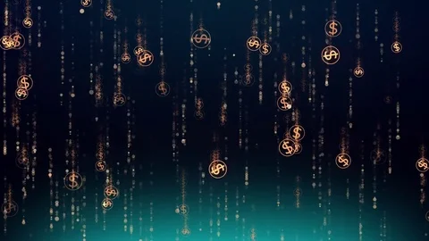 Rain golden usa dollar blue seamless background Stock Footage