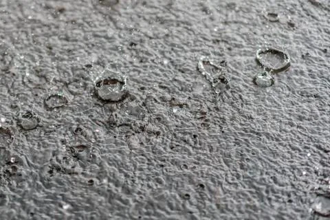 Rain gray background. Drops on a puddle Stock Photos
