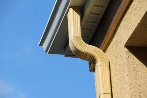 Rain gutter blue sky 스톡 사진