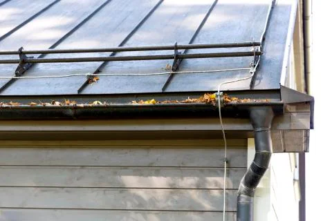 Rain gutter pipeline system installation. Rain gutter system Stock Photos