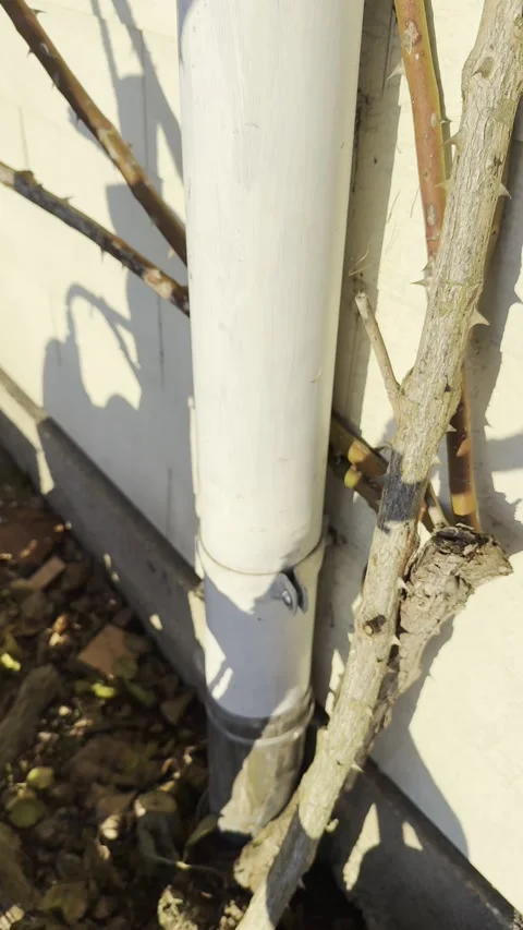 Rain gutter with thawing snow and ice Stock Footage 326939336