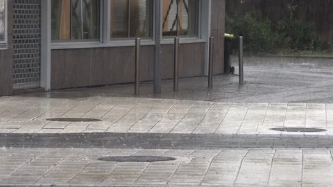 Rain with hail on the street Stock Footage 94134658