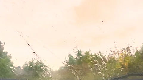 Rain hitting the car window, limited visibility Stock Footage 285148128