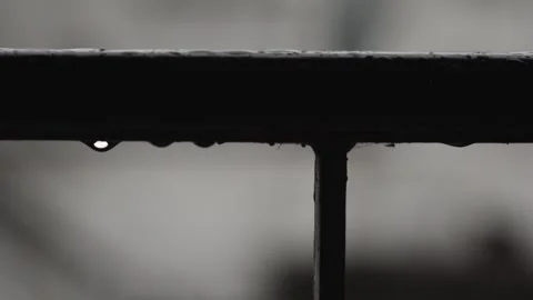 Rain Hitting Handrail With Chimneys as Background 3 Stock Footage 241021111