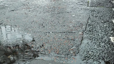 Rain hitting puddle with reflection of Tyne Bridge Stock Footage 82417472