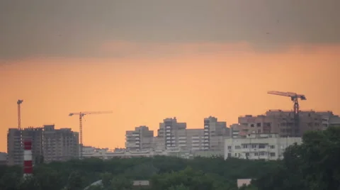 Rain in horizon on town Stock Footage 45614614