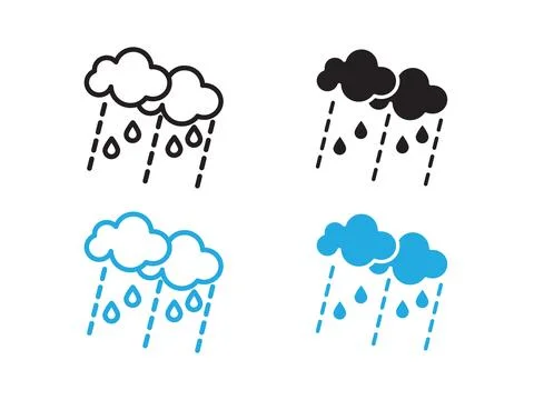 Rain icon black and white vector outline sign Stock Illustration