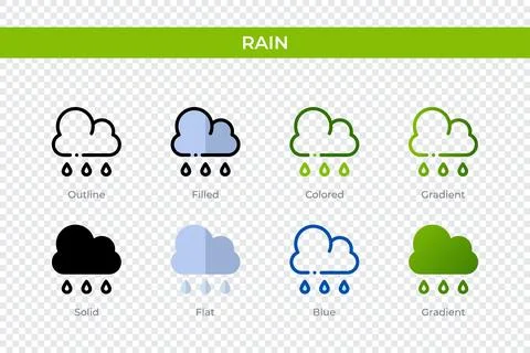 Rain icon in different style. Rain vector icons designed in outline, solid,.. Stock Illustration