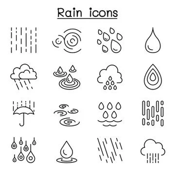 Rain icon set in thin line style Stock-Illustration