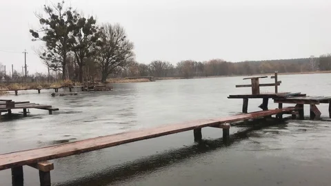 Rain on the lake in autumn Stock Footage 111180680