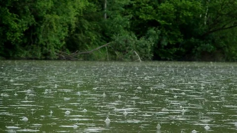 Rain on the lake Stock Footage 72350866