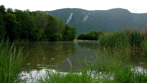 Rain on the lake Stock Footage 72350947