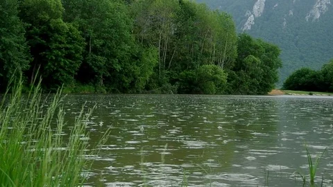 Rain on the lake Stock Footage 72902379