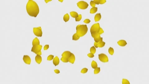 Rain of lemons on a white background Stock Footage 198258344