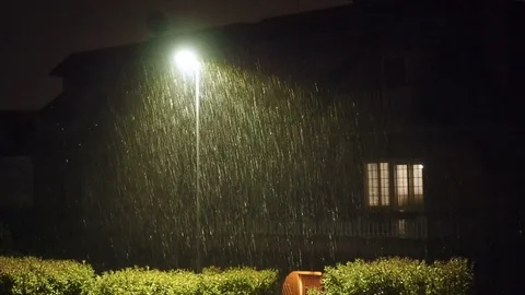 Rain lightning and storm at night in the city Stock Footage 75920836