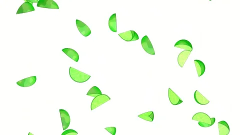 Rain of lime pieces on a white background. 3D animation. Stock Footage 252587413