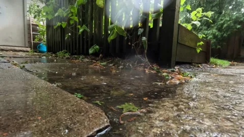Rain low angle splashing puddle wet lens Stock Footage 213001821