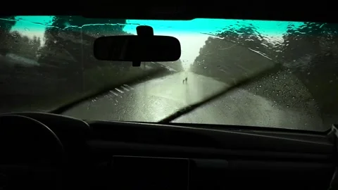 Rain with low visibility and wiper activated Stock Footage 201164144