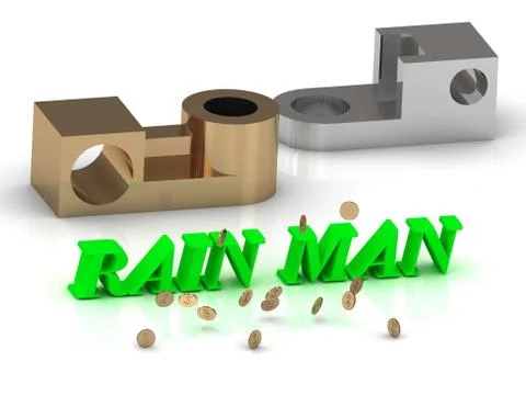 RAIN MAN - words of color letters and silver details and bronze details on w Stock Illustration